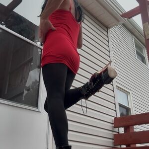 Red Dress with Black Tights